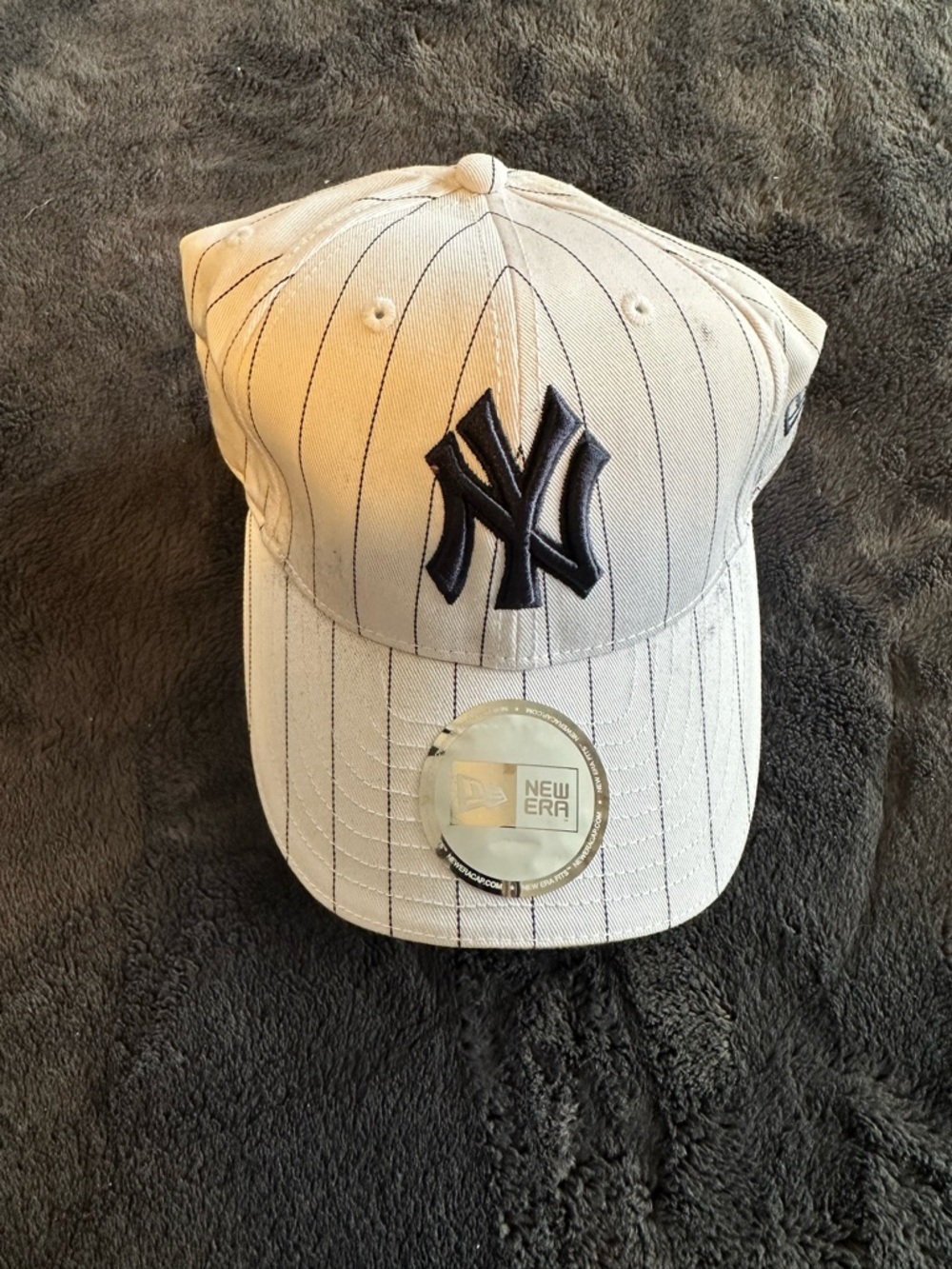 New Era Pinstripe Baseball Cap - White with Navy NY Logo